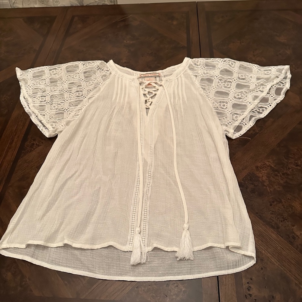 Womens white sheer dressy blouse
